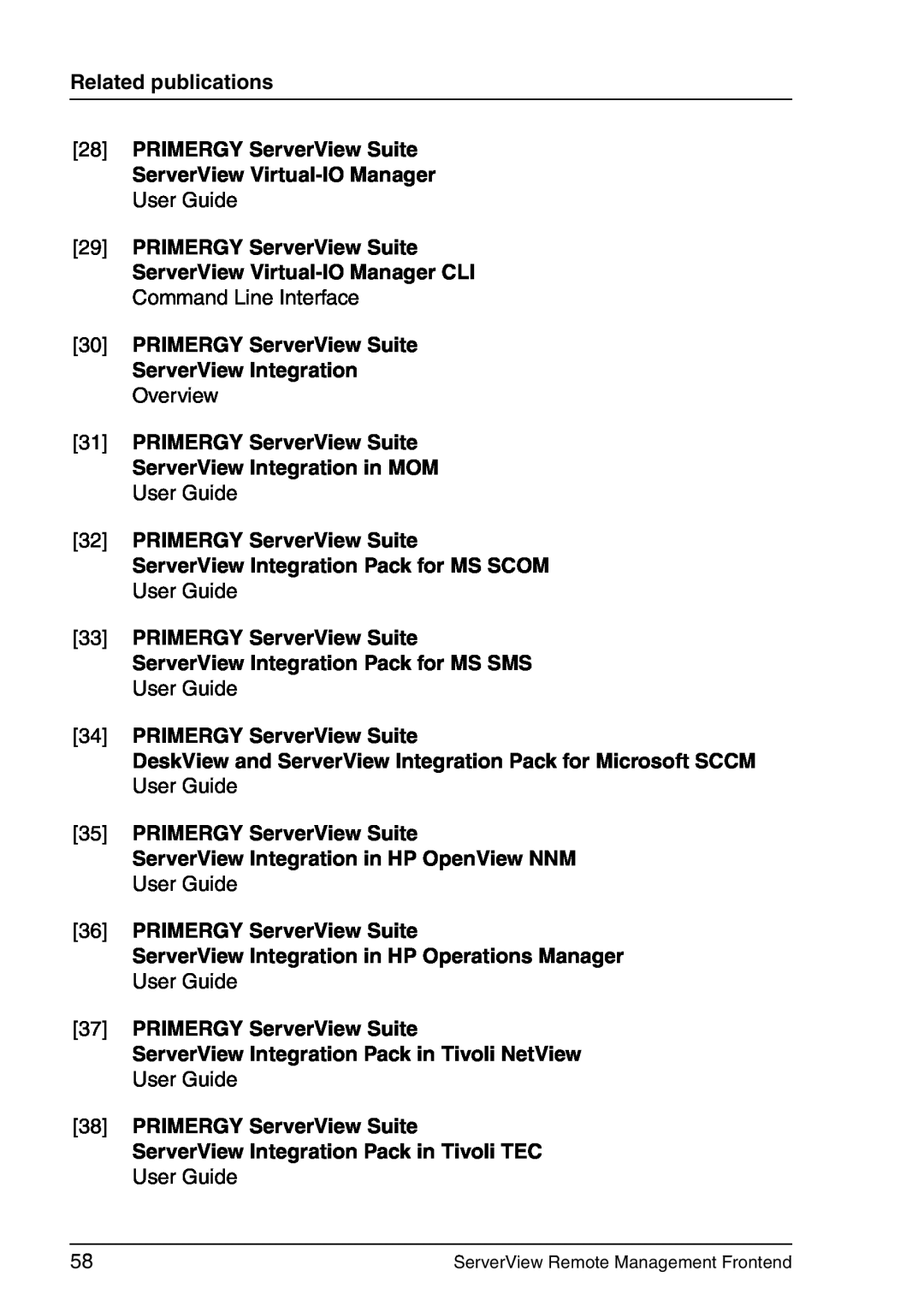 Fujitsu V4.90 manual PRIMERGY ServerView Suite ServerView Virtual-IO Manager User Guide, Related publications 