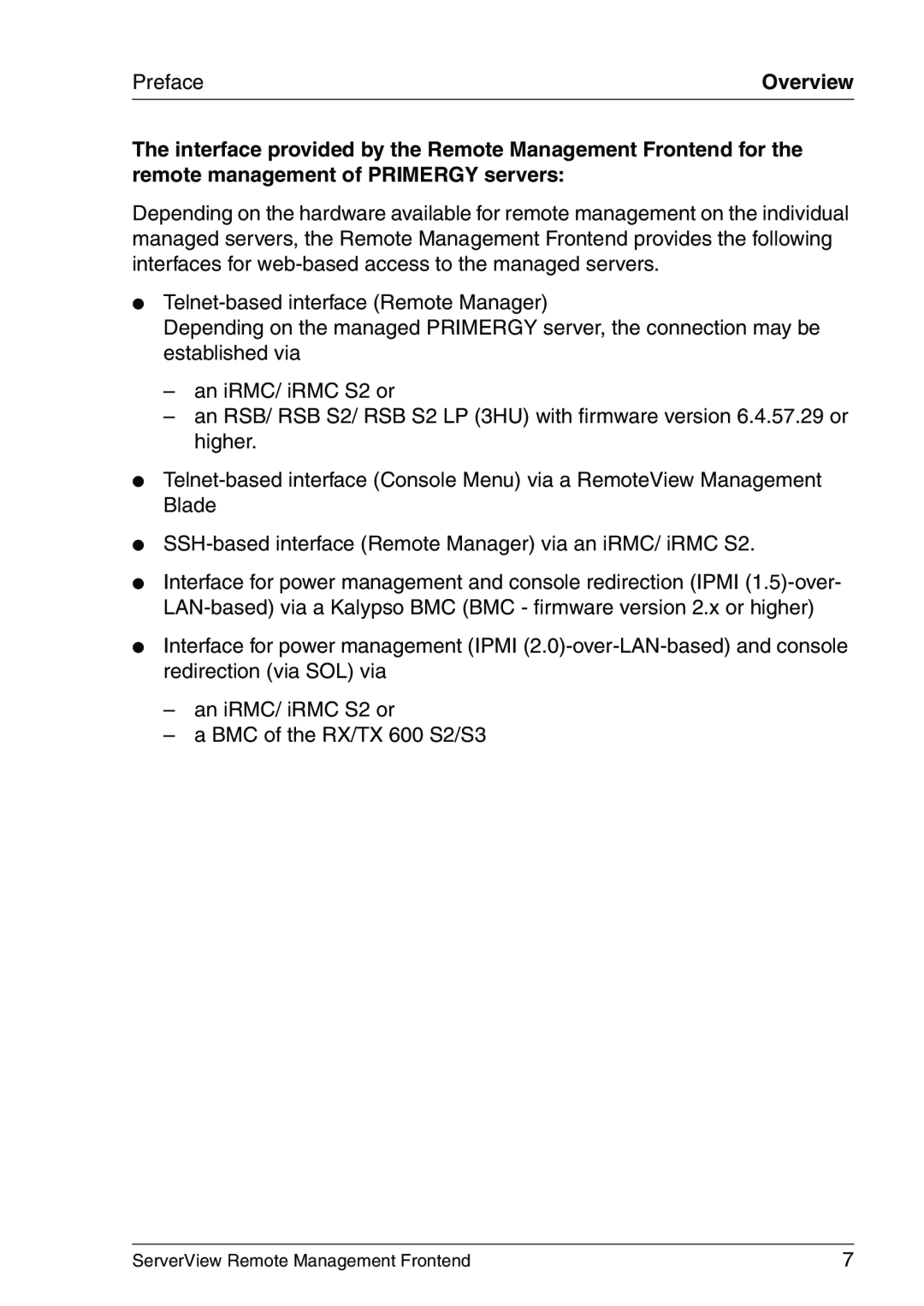 Fujitsu V4.90 manual Preface, Telnet-based interface Remote Manager 
