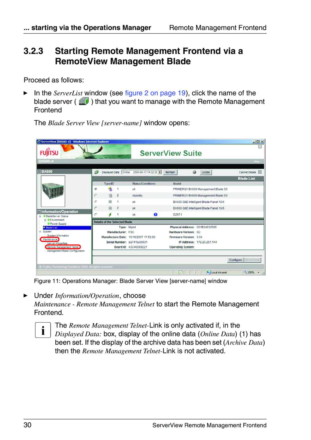 Fujitsu V4.90 manual Blade Server View server-name window opens 