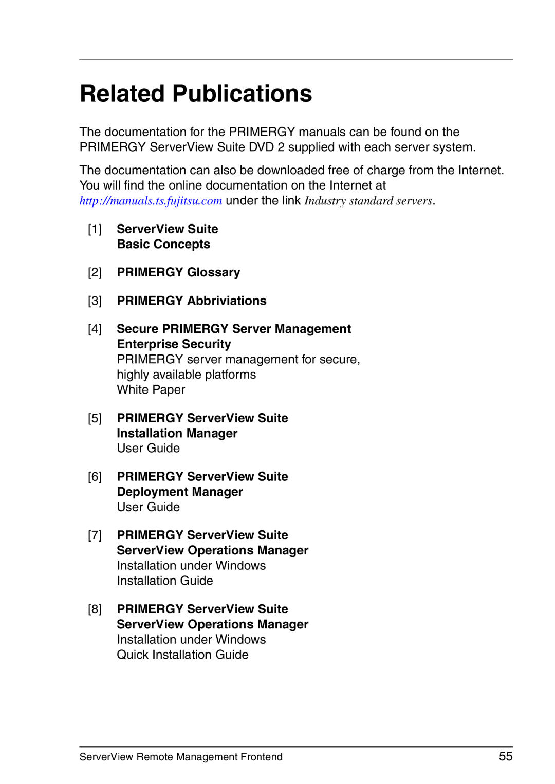 Fujitsu V4.90 manual Related Publications, Primergy ServerView Suite Installation Manager 