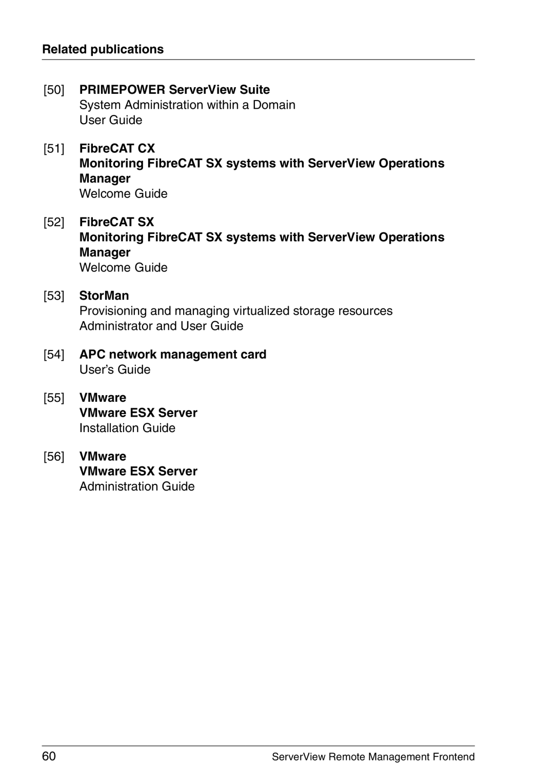 Fujitsu V4.90 manual StorMan, APC network management card User’s Guide VMware 