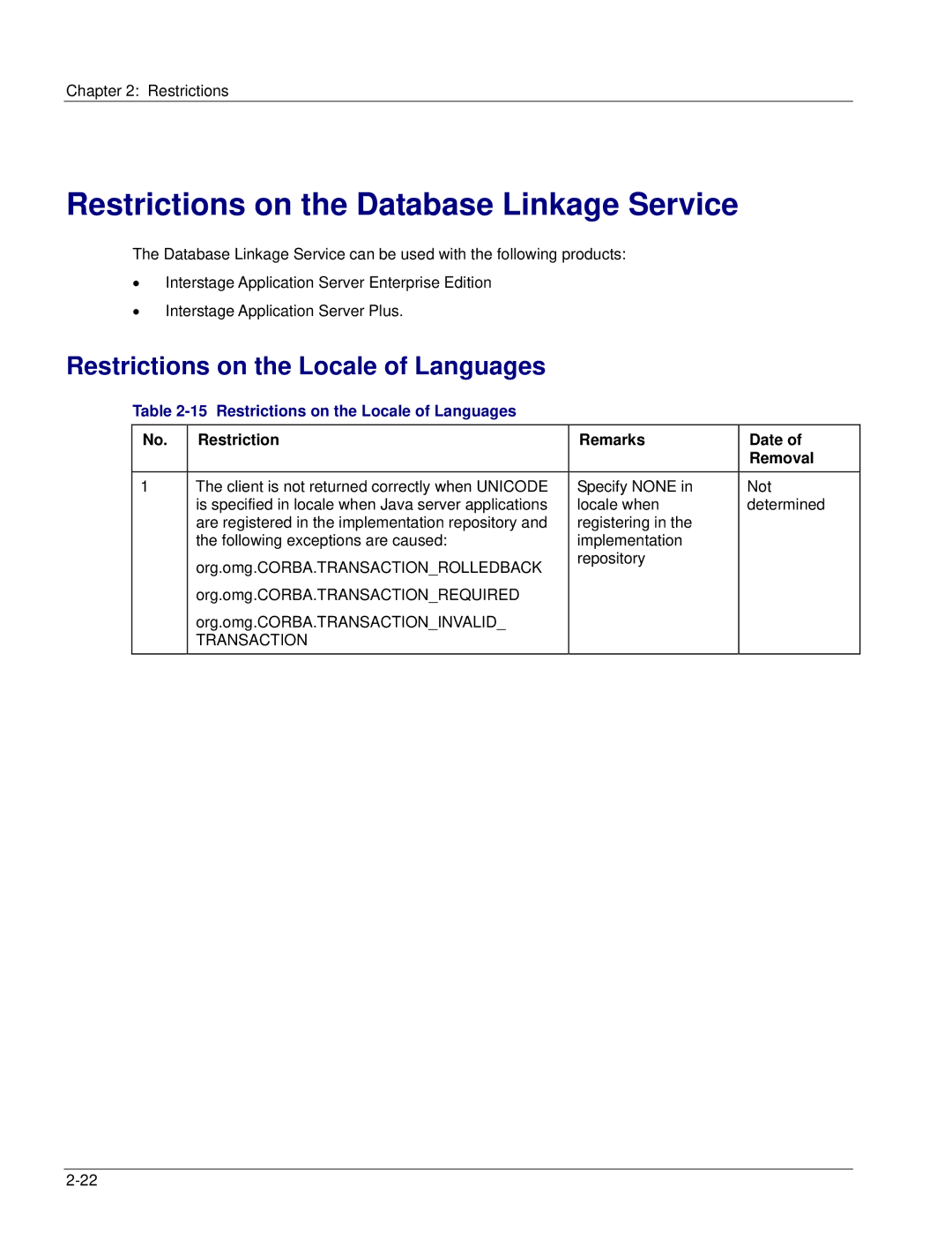 Fujitsu V6.0 manual Restrictions on the Database Linkage Service, Restrictions on the Locale of Languages 