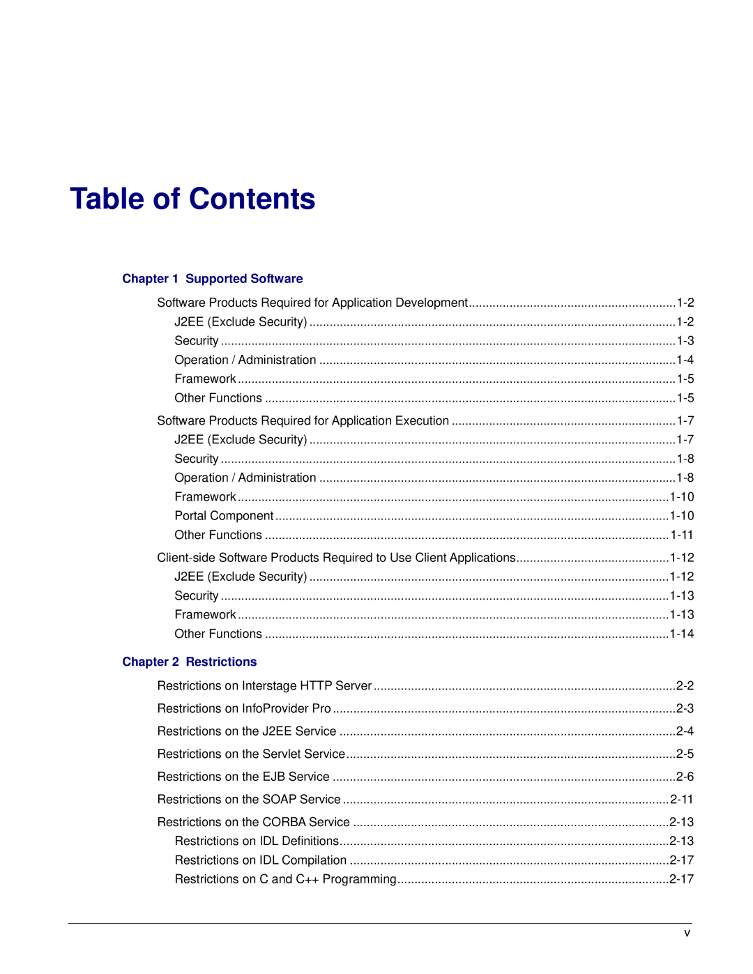 Fujitsu V6.0 manual Table of Contents 