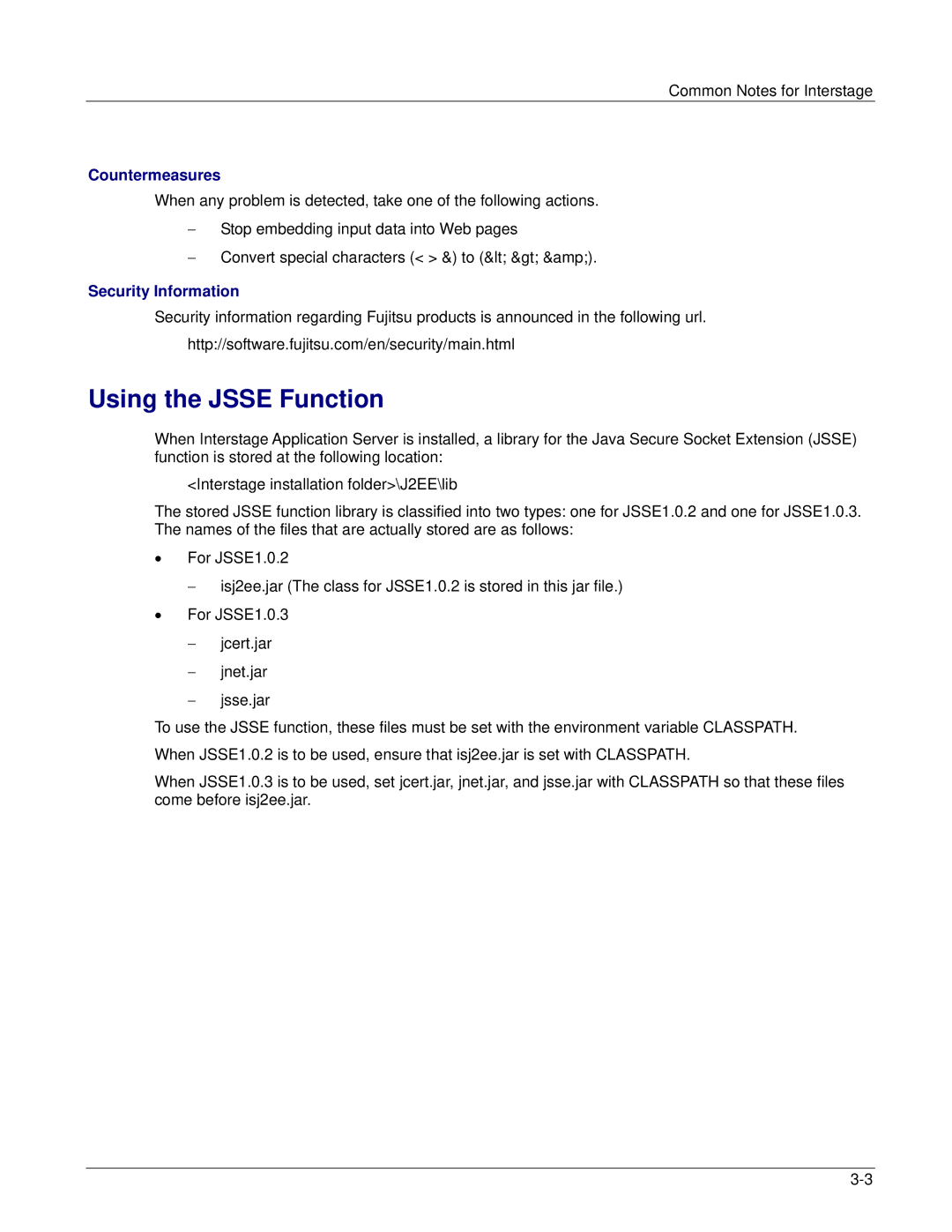 Fujitsu V6.0 manual Using the Jsse Function, Countermeasures, Security Information 