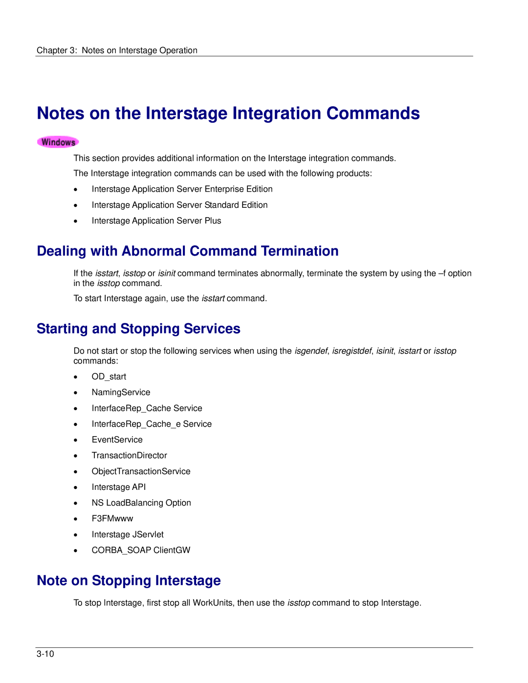 Fujitsu V6.0 manual Dealing with Abnormal Command Termination, Starting and Stopping Services 