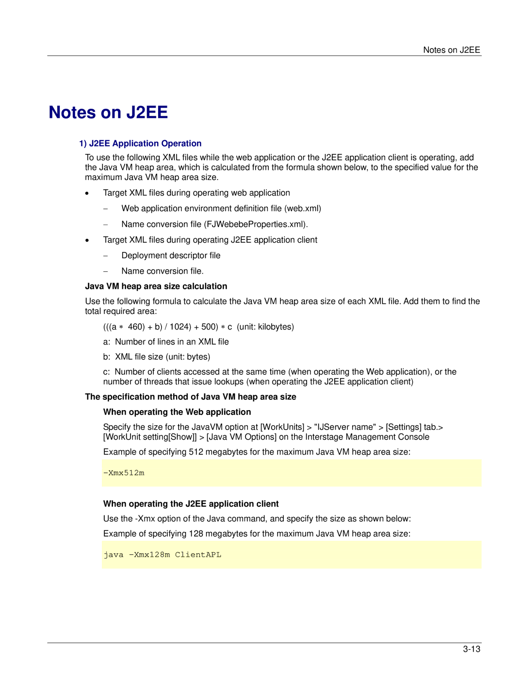 Fujitsu V6.0 J2EE Application Operation, Java VM heap area size calculation, When operating the J2EE application client 