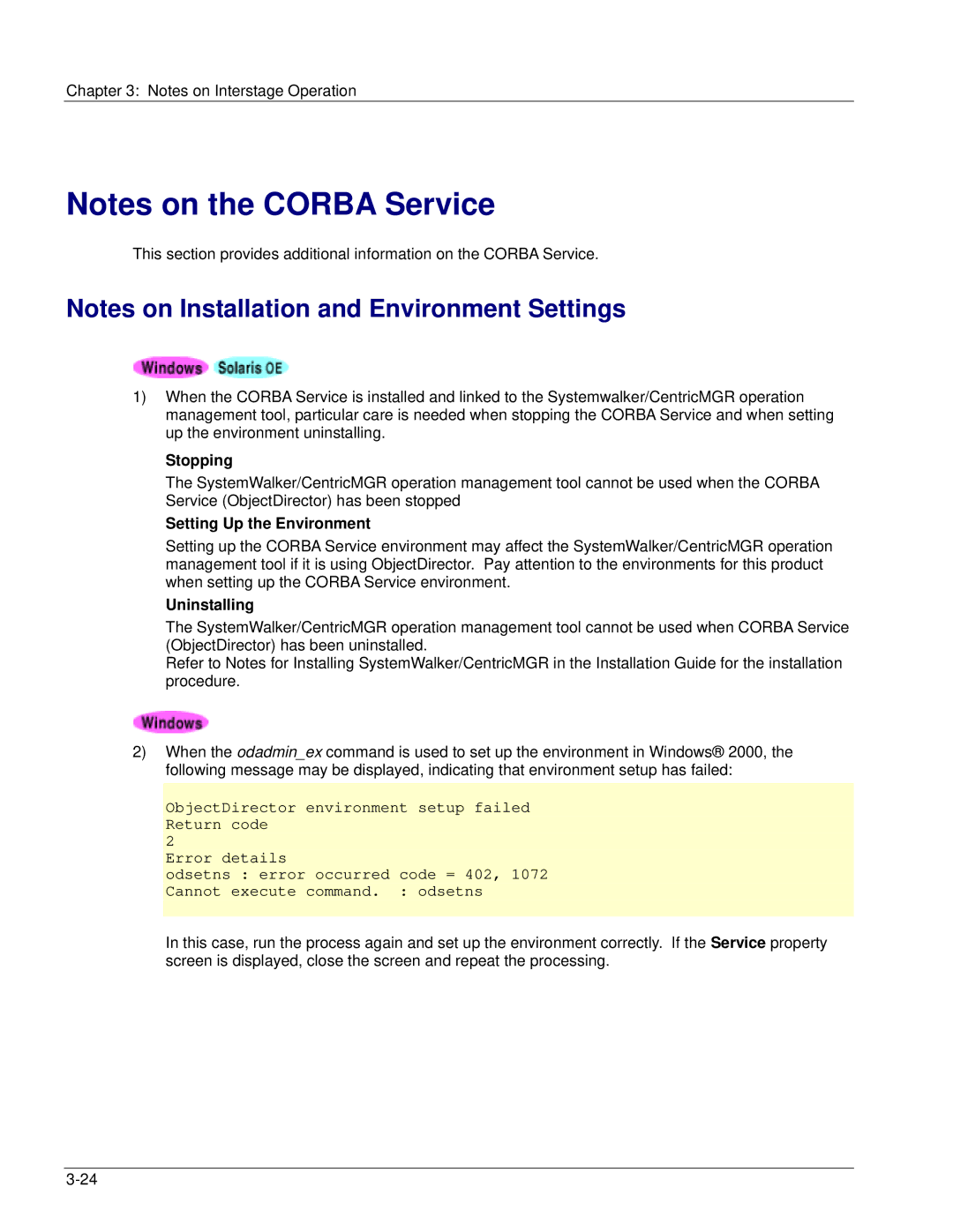 Fujitsu V6.0 manual Stopping, Setting Up the Environment, Uninstalling 