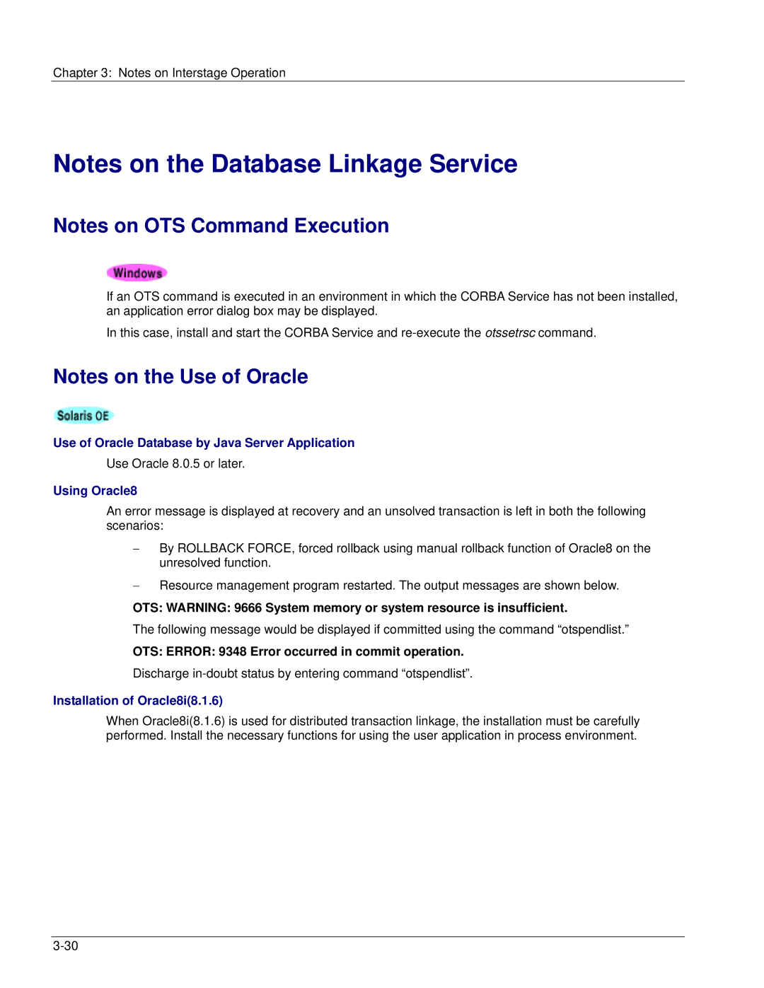 Fujitsu V6.0 manual Use of Oracle Database by Java Server Application, Using Oracle8, Installation of Oracle8i8.1.6 