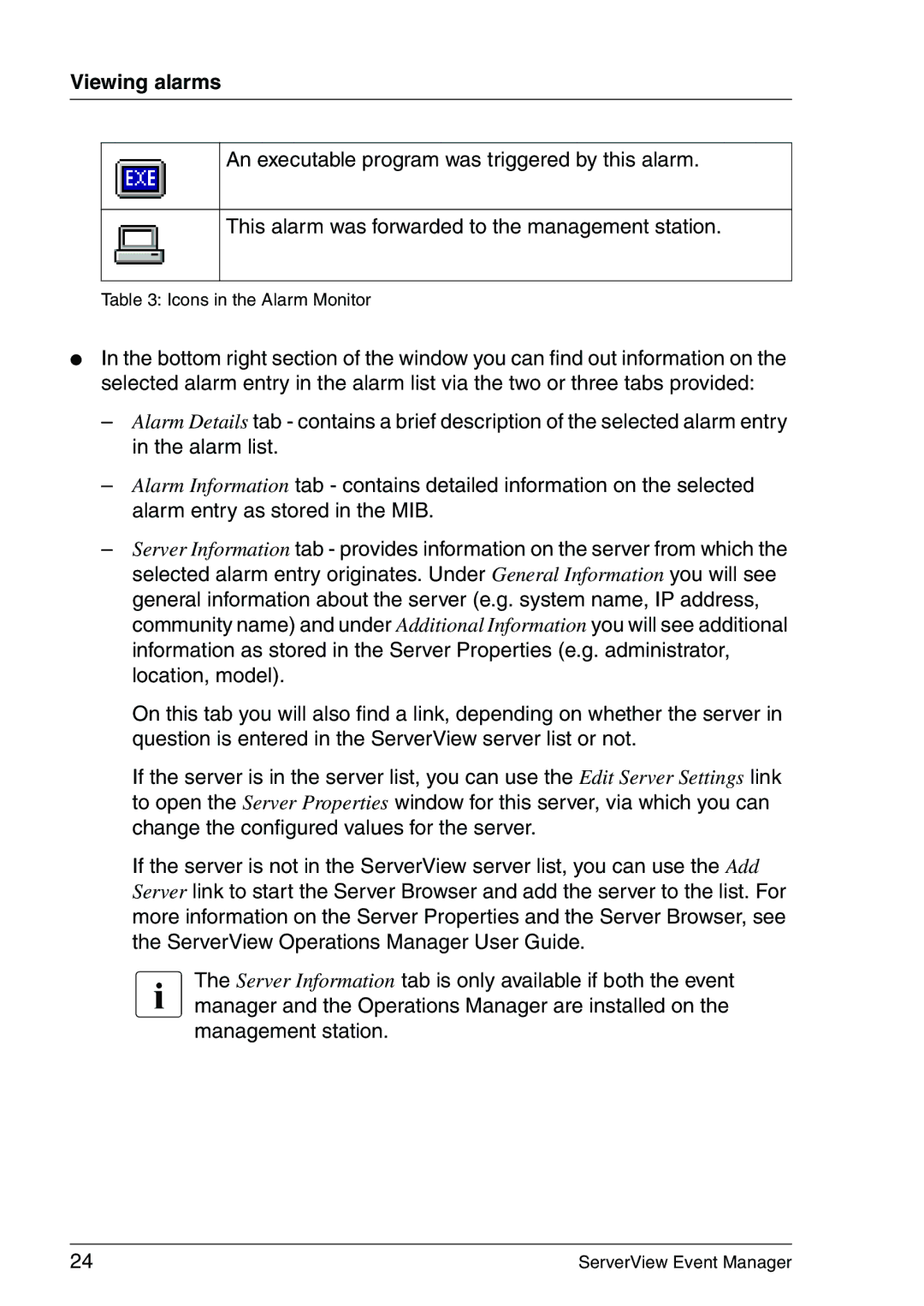 Fujitsu V6.00 manual Icons in the Alarm Monitor 