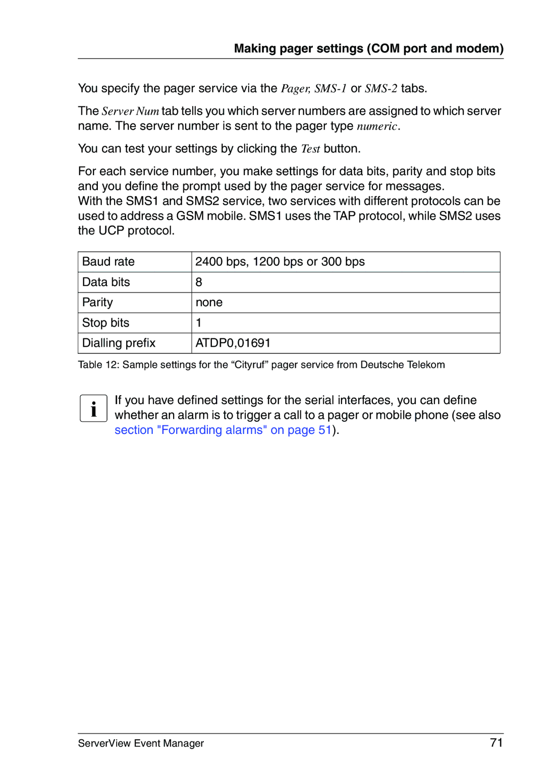 Fujitsu V6.00 manual Making pager settings COM port and modem 