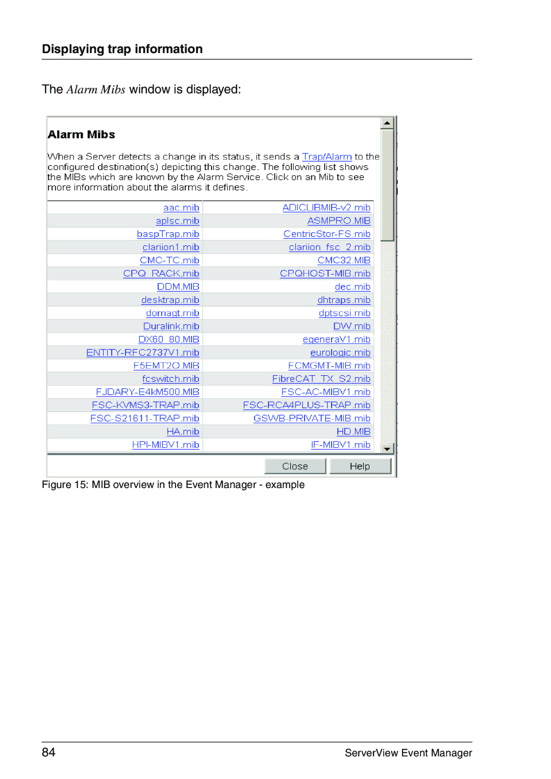 Fujitsu V6.00 manual Displaying trap information, MIB overview in the Event Manager example 