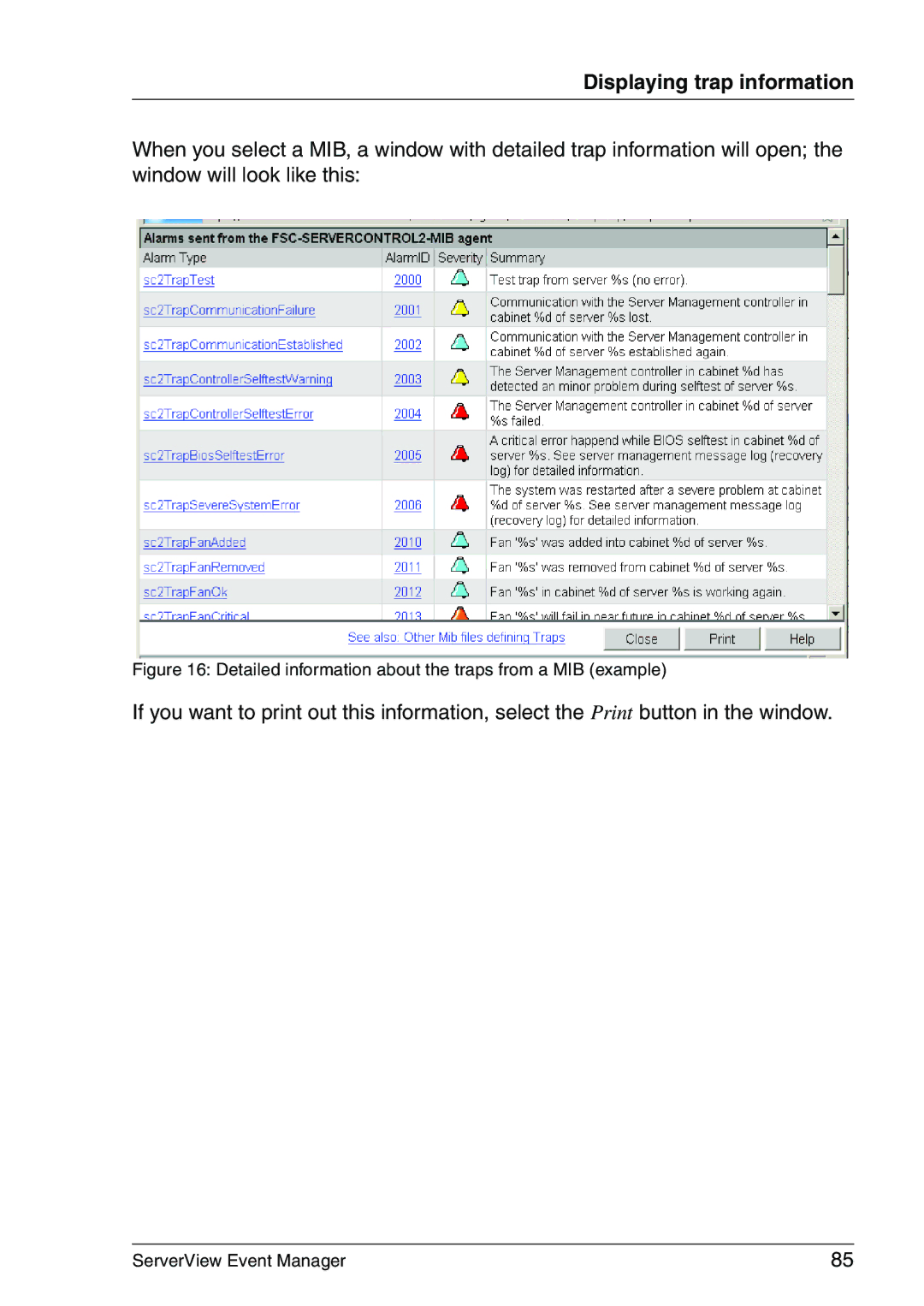 Fujitsu V6.00 manual Detailed information about the traps from a MIB example 