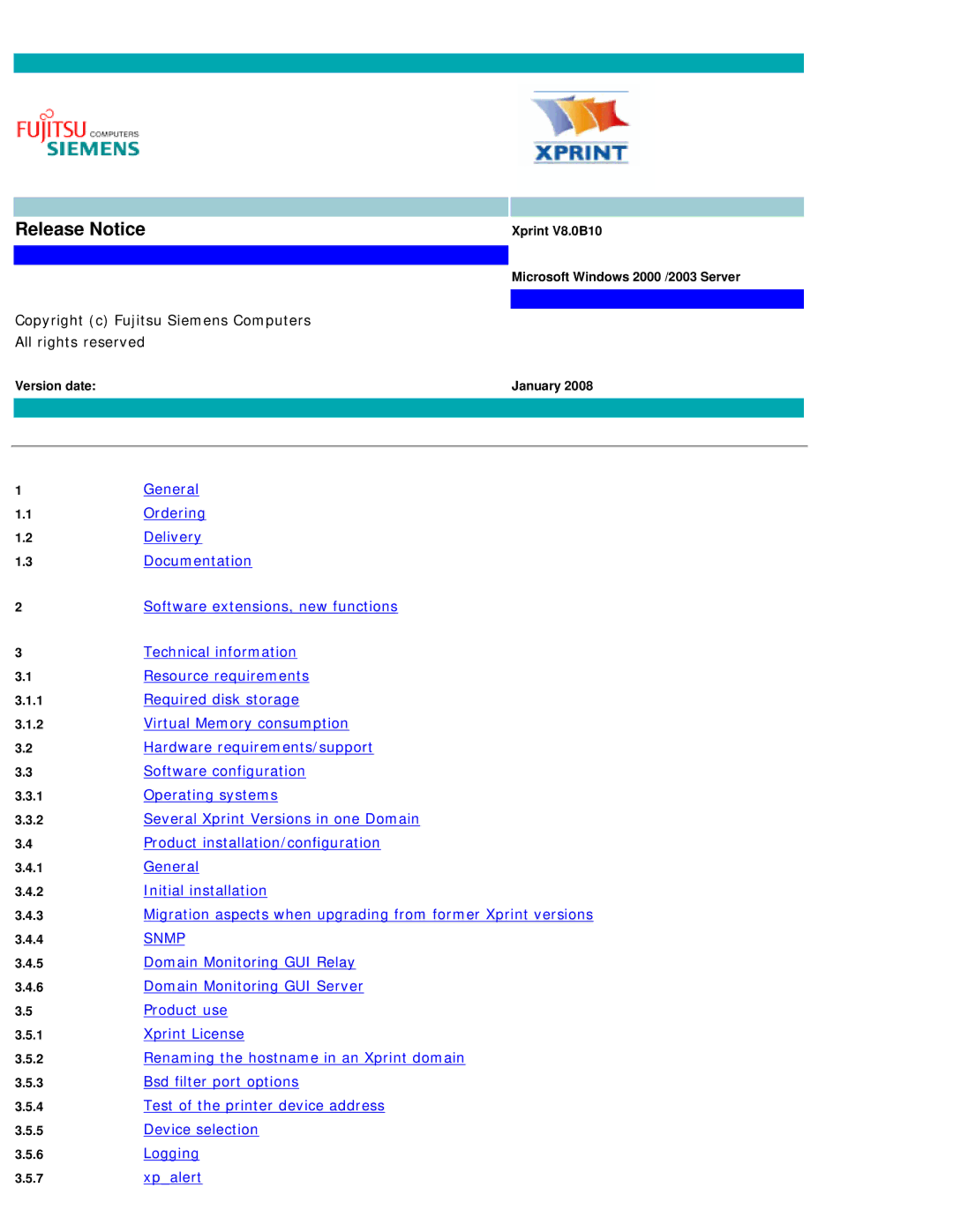 Fujitsu V8.0B10 manual Release Notice 