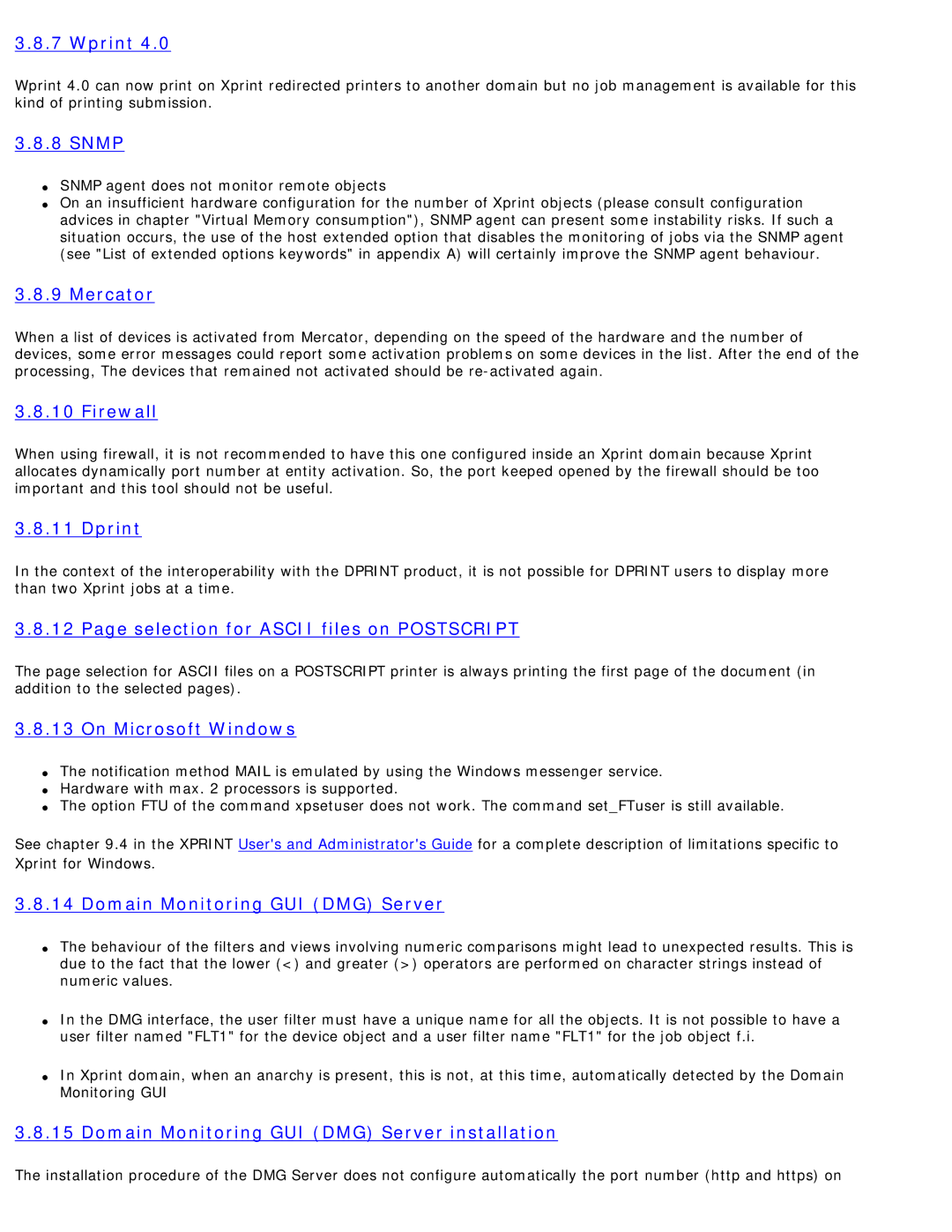 Fujitsu V8.0B10 manual Wprint, Mercator, Firewall, Dprint, Selection for Ascii files on Postscript, On Microsoft Windows 