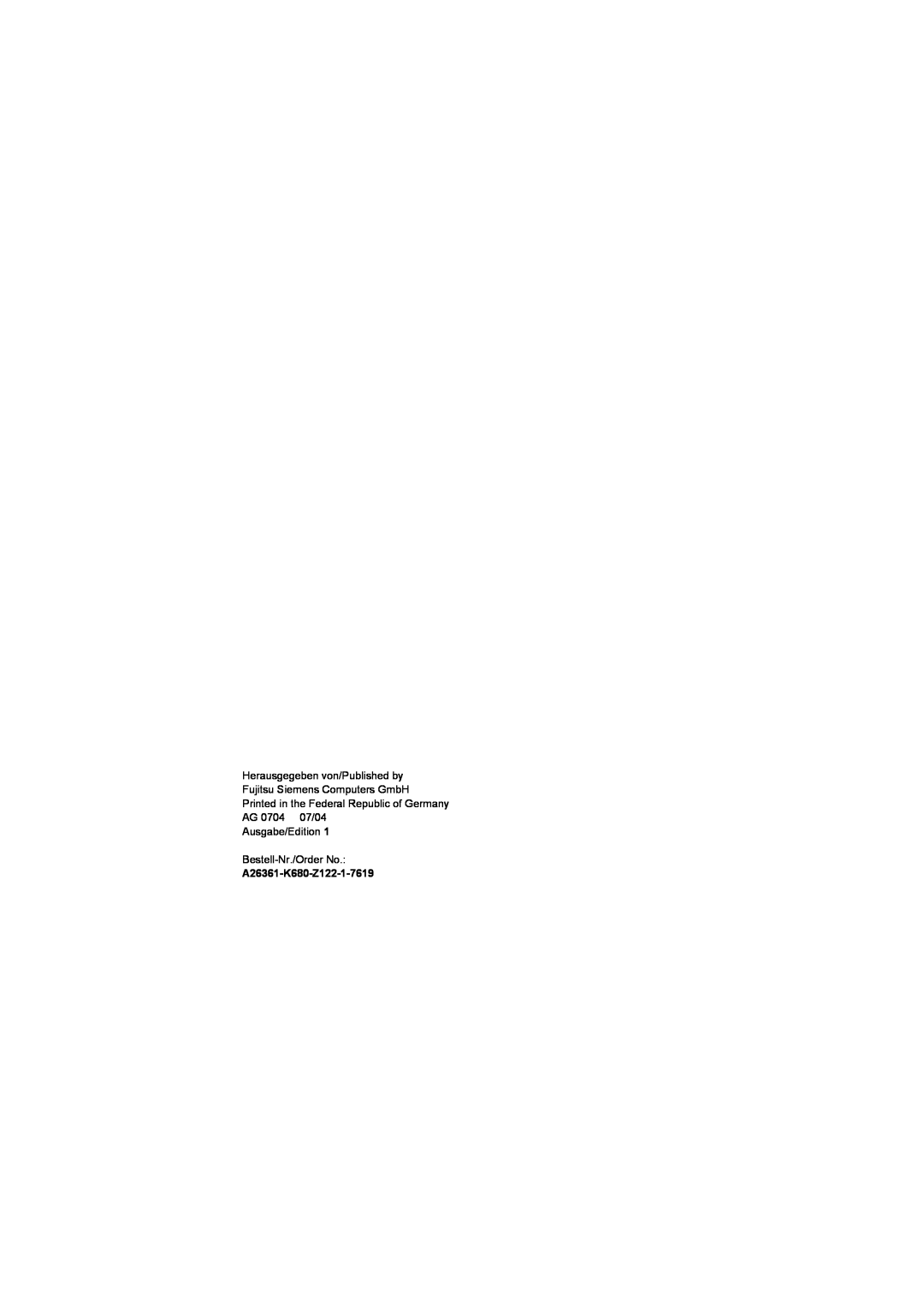 Fujitsu V810, R630 manual Ausgabe/Edition Bestell-Nr./Order No, A26361-K680-Z122-1-7619 