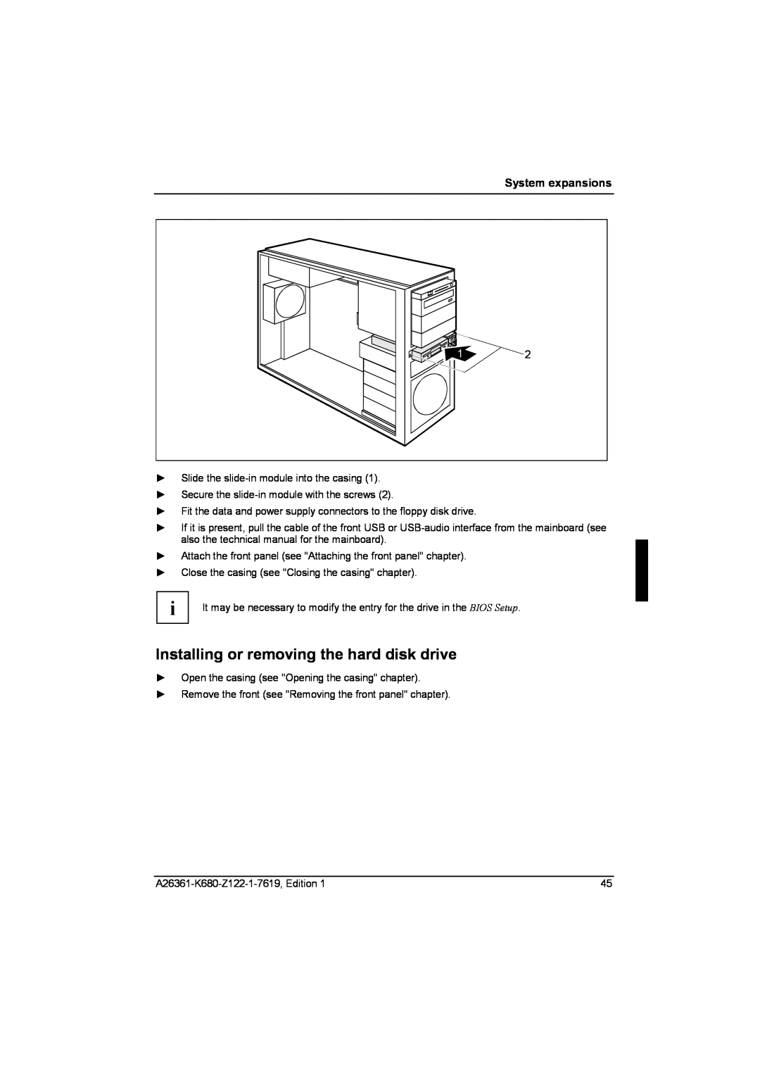 Fujitsu R630, V810 manual Installing or removing the hard disk drive, System expansions 