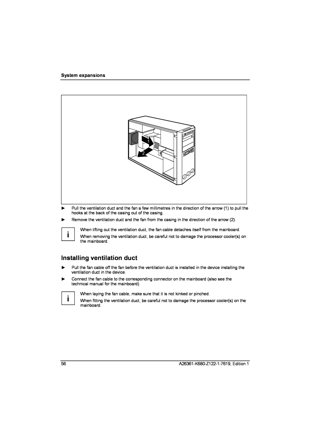 Fujitsu V810, R630 manual Installing ventilation duct, System expansions 