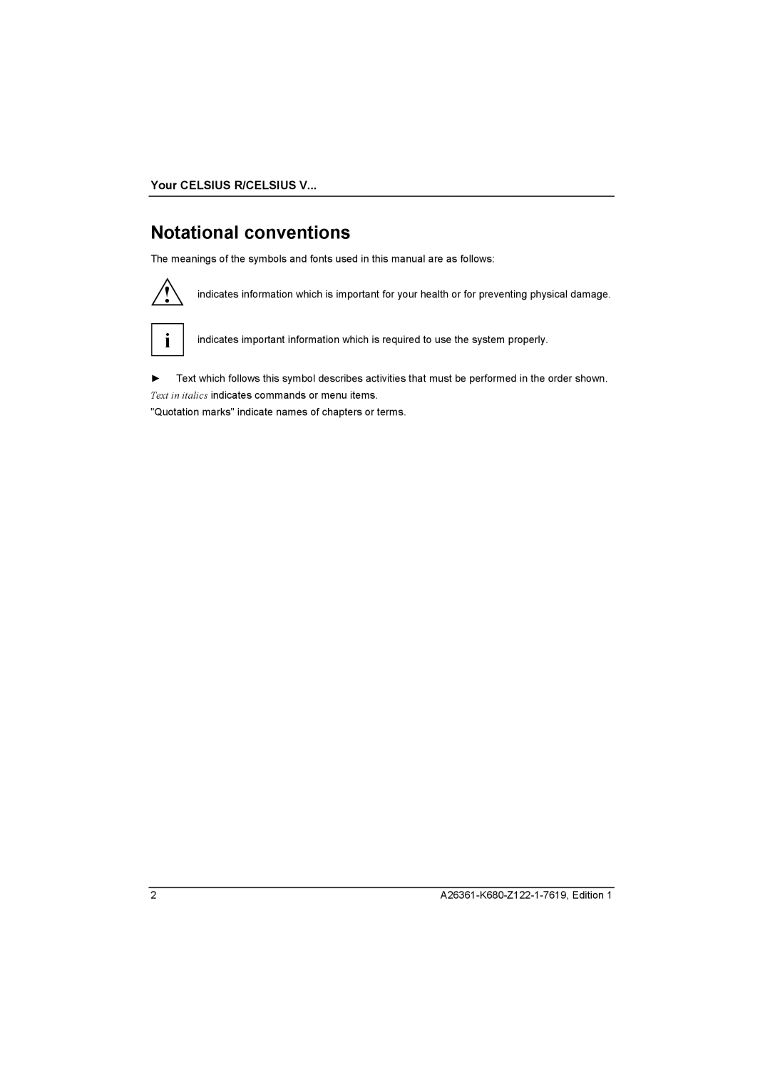 Fujitsu V810, R630 manual Notational conventions 