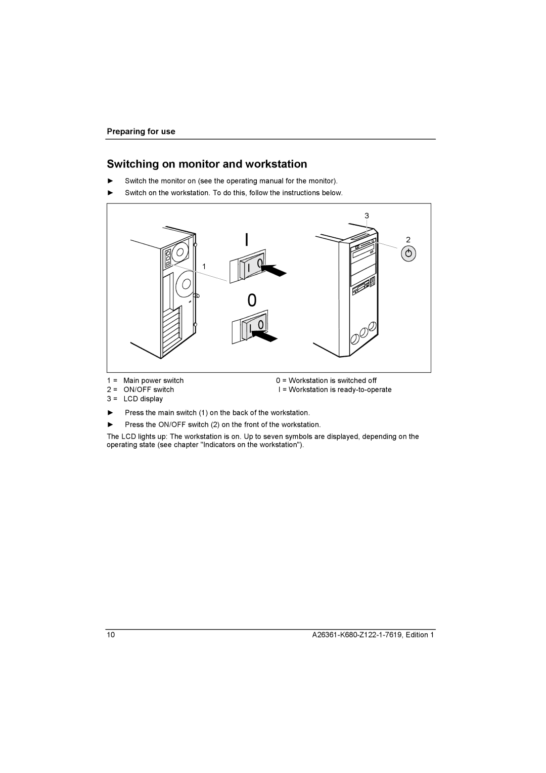 Fujitsu V810, R630 manual Switching on monitor and workstation 