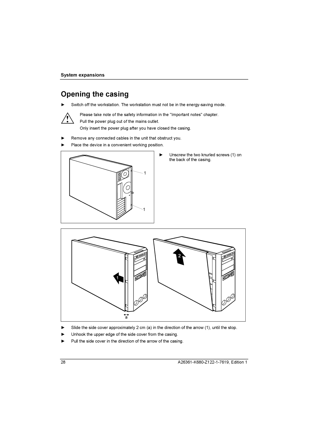 Fujitsu V810, R630 manual Opening the casing 