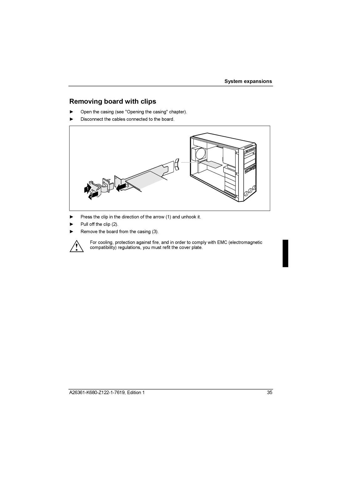 Fujitsu R630, V810 manual Removing board with clips 