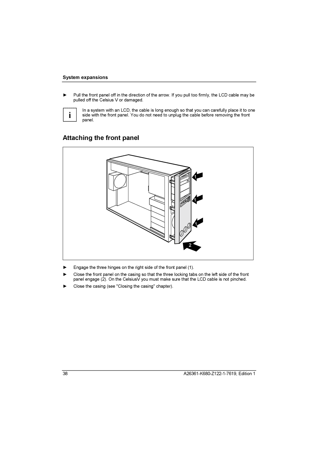 Fujitsu V810, R630 manual Attaching the front panel 