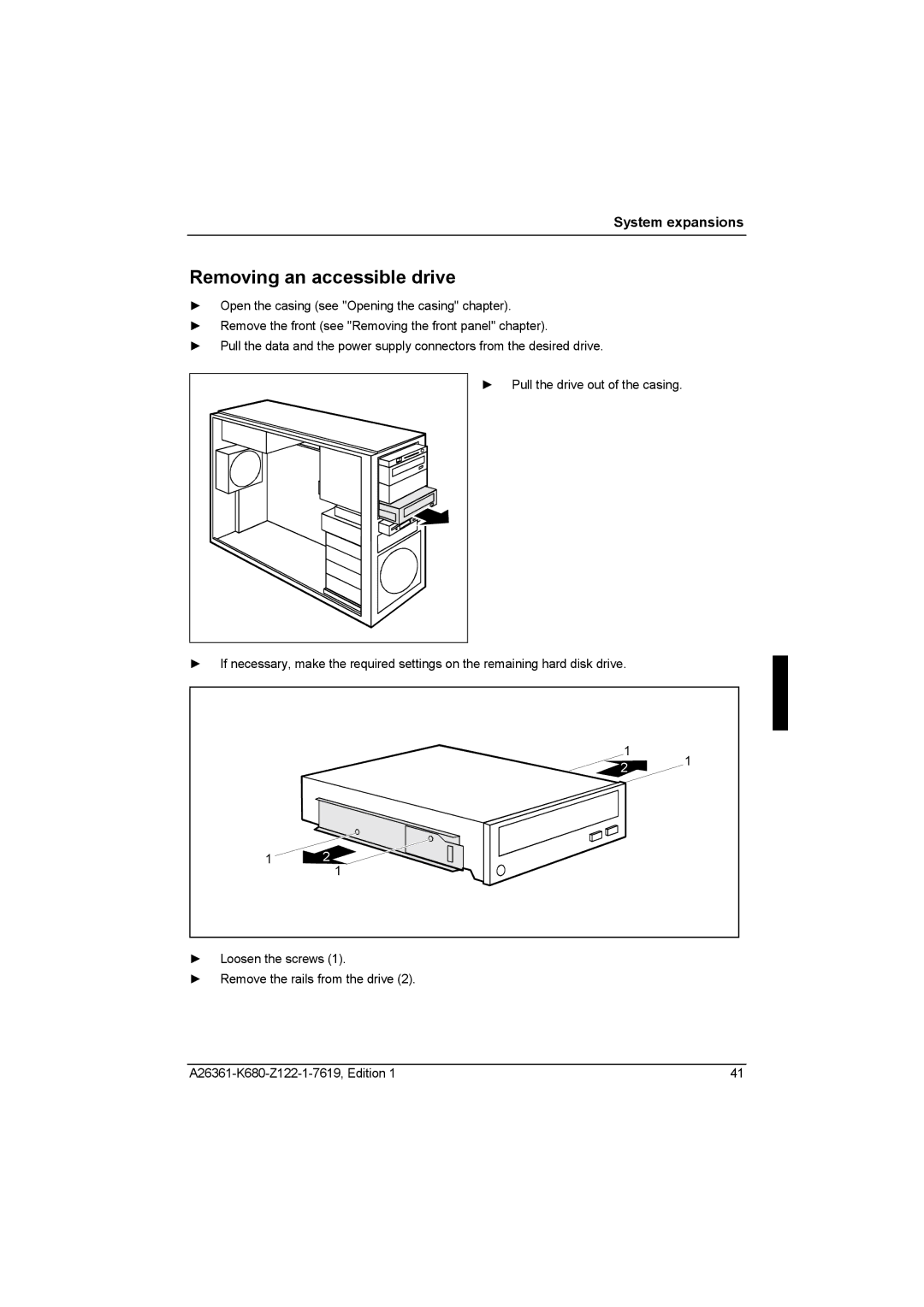 Fujitsu R630, V810 manual Removing an accessible drive 