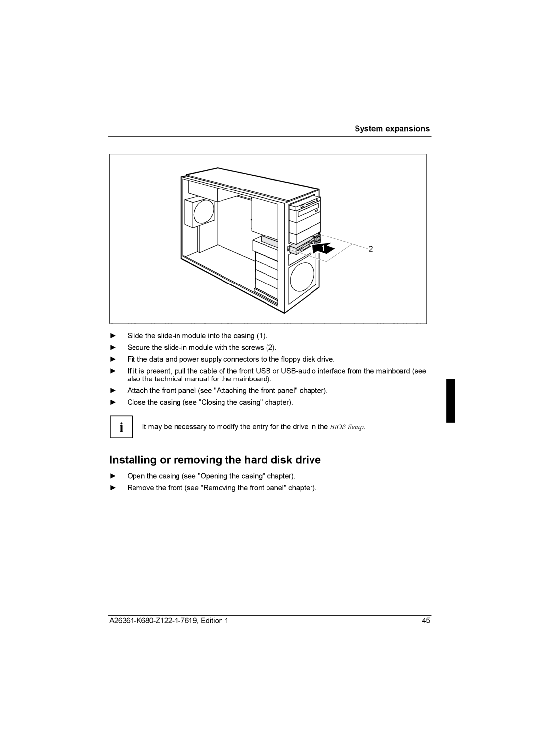 Fujitsu R630, V810 manual Installing or removing the hard disk drive 