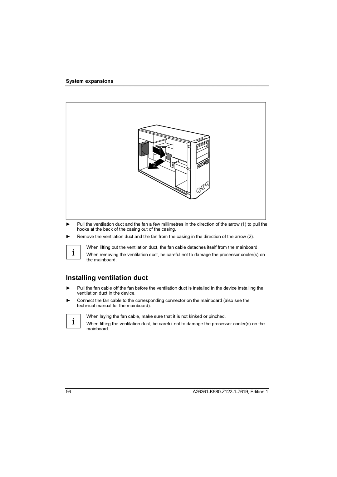 Fujitsu V810, R630 manual Installing ventilation duct 