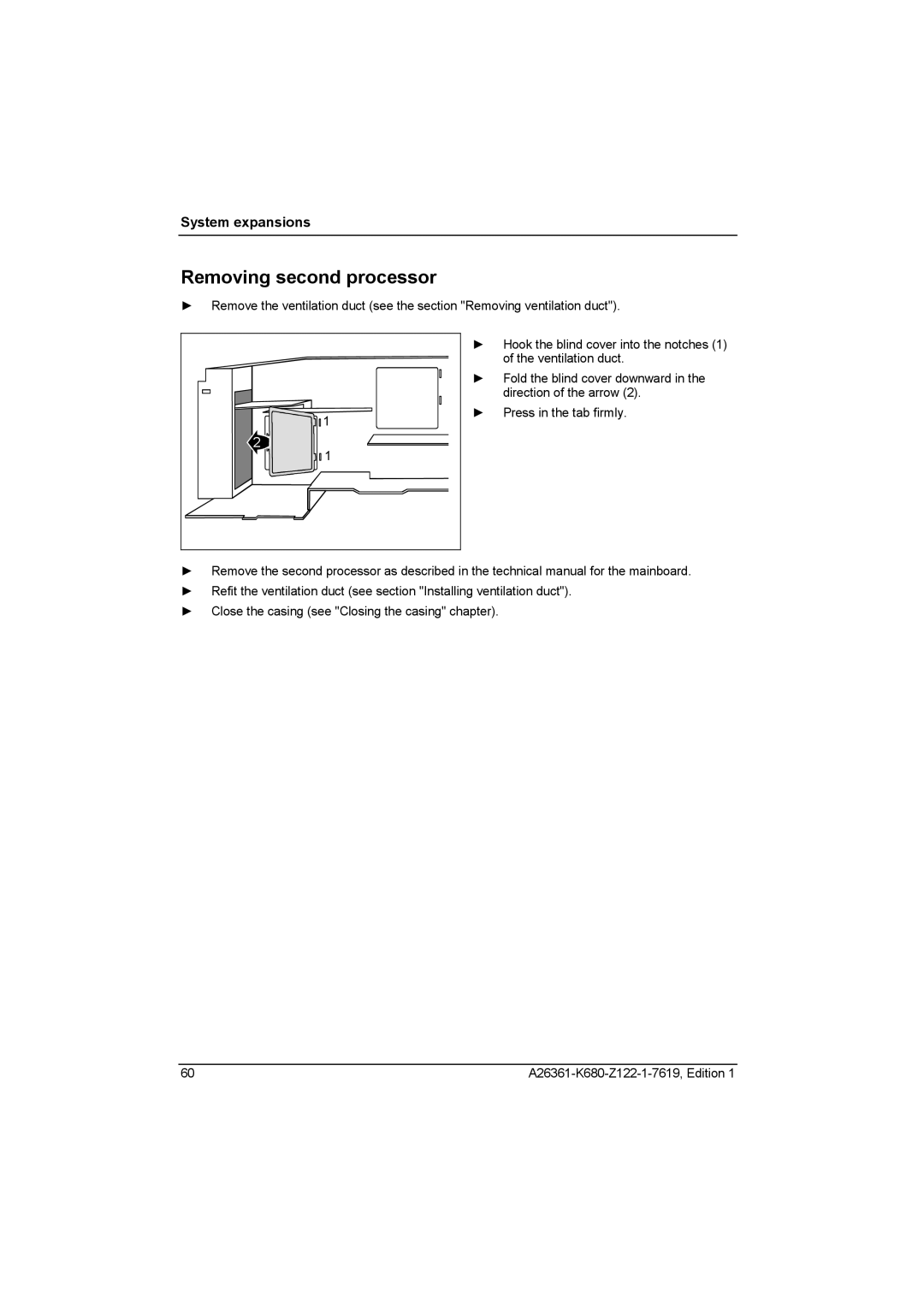 Fujitsu V810, R630 manual Removing second processor 