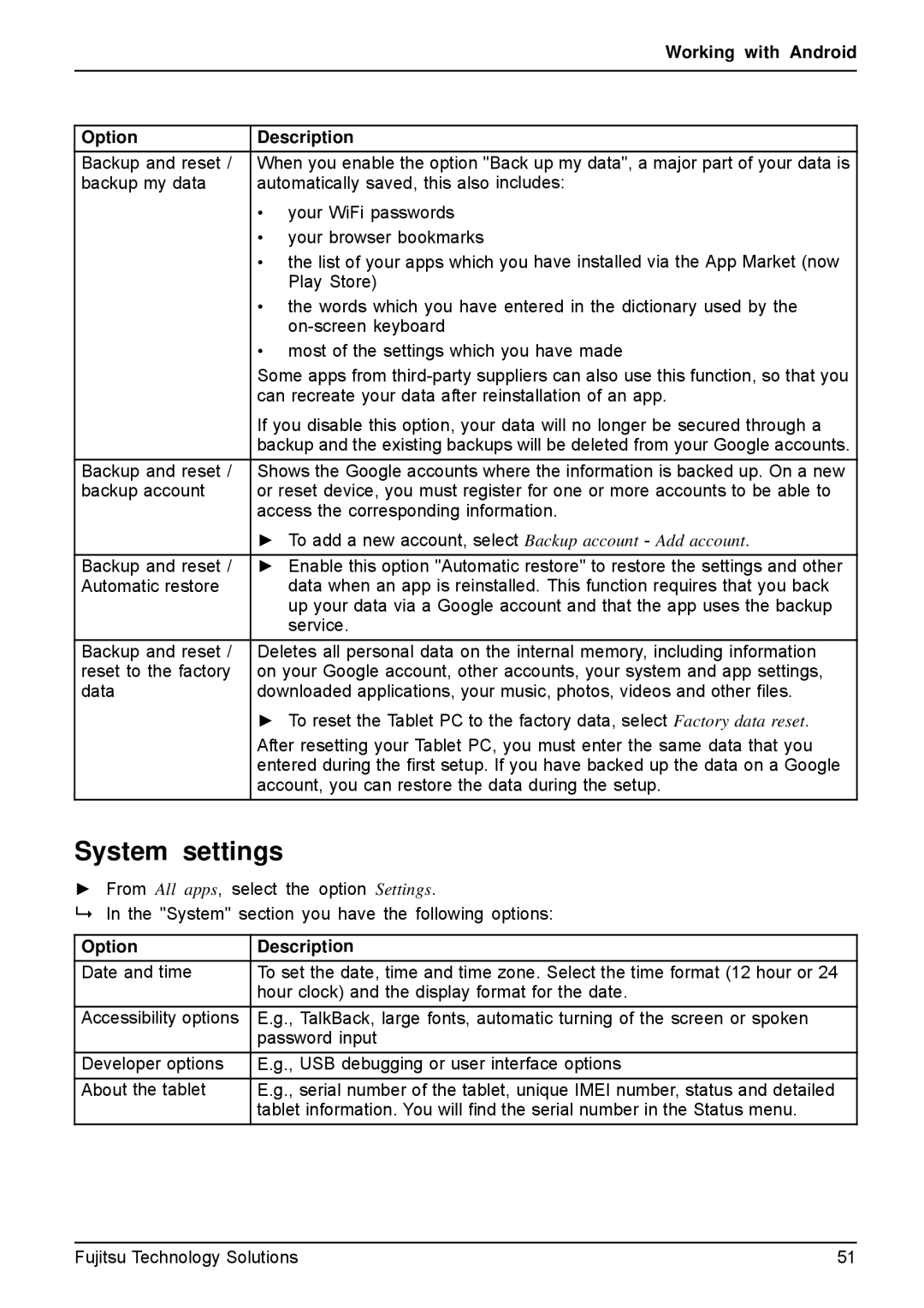 Fujitsu VFY:M53200MPAD2IN manual System settings 