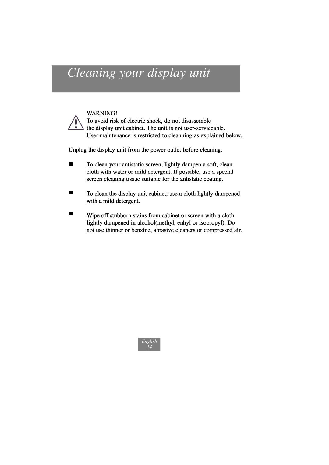 Fujitsu x178 manuel dutilisation Cleaning your display unit 