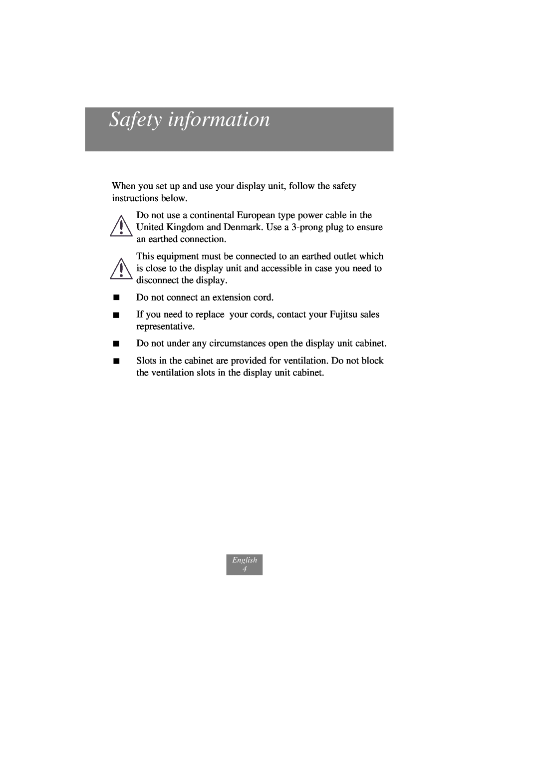 Fujitsu x178 manuel dutilisation Safety information 