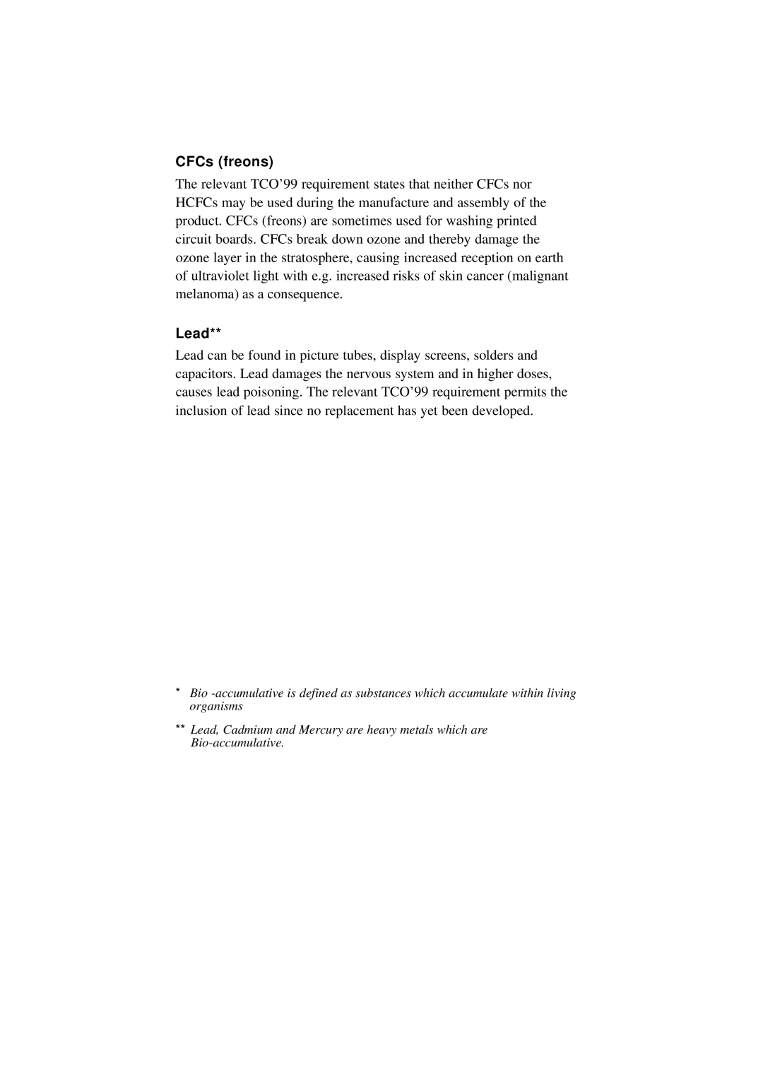 Fujitsu x178 manuel dutilisation CFCs freons, Lead 