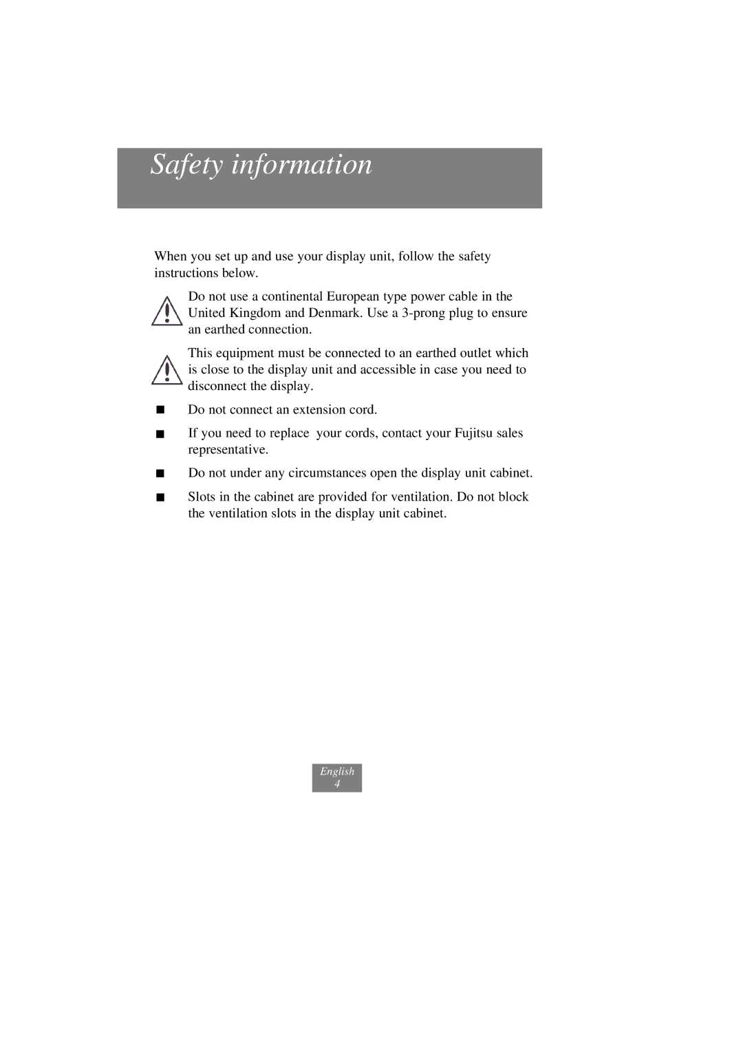 Fujitsu x178 manuel dutilisation Safety information 