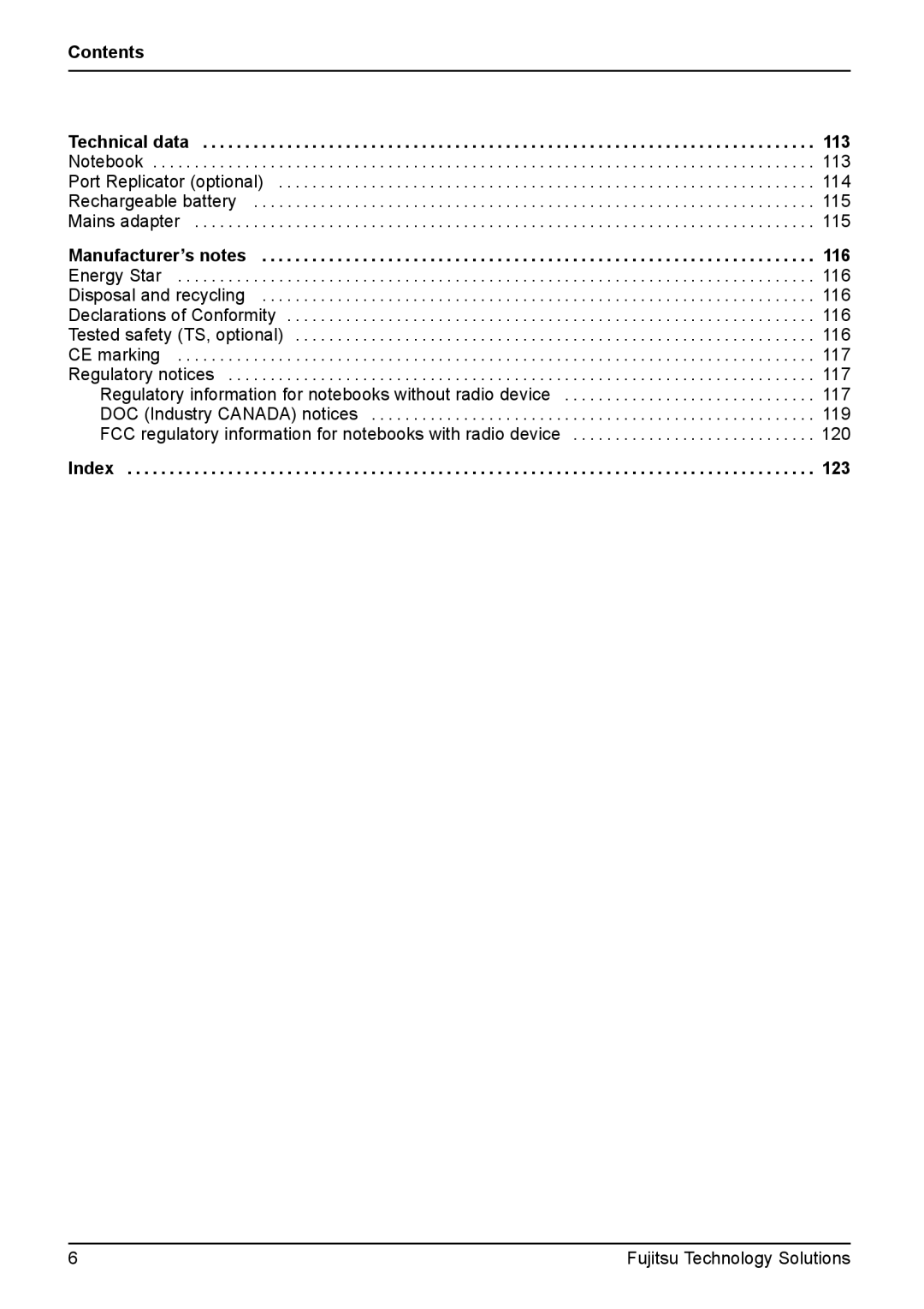 Fujitsu XBUY-T731-W7-001, FPCM11981 manual 113, 116 