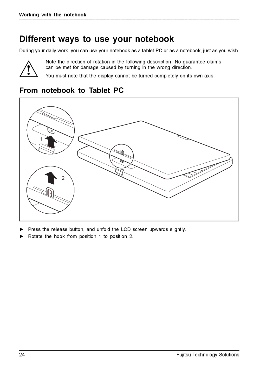 Fujitsu XBUY-T731-W7-001, FPCM11981 manual Different ways to use your notebook, From notebook to Tablet PC 