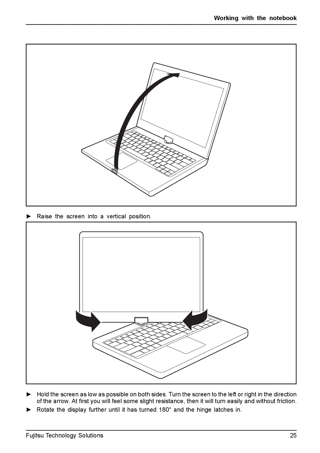 Fujitsu FPCM11981, XBUY-T731-W7-001 manual Raise the screen into a vertical position 