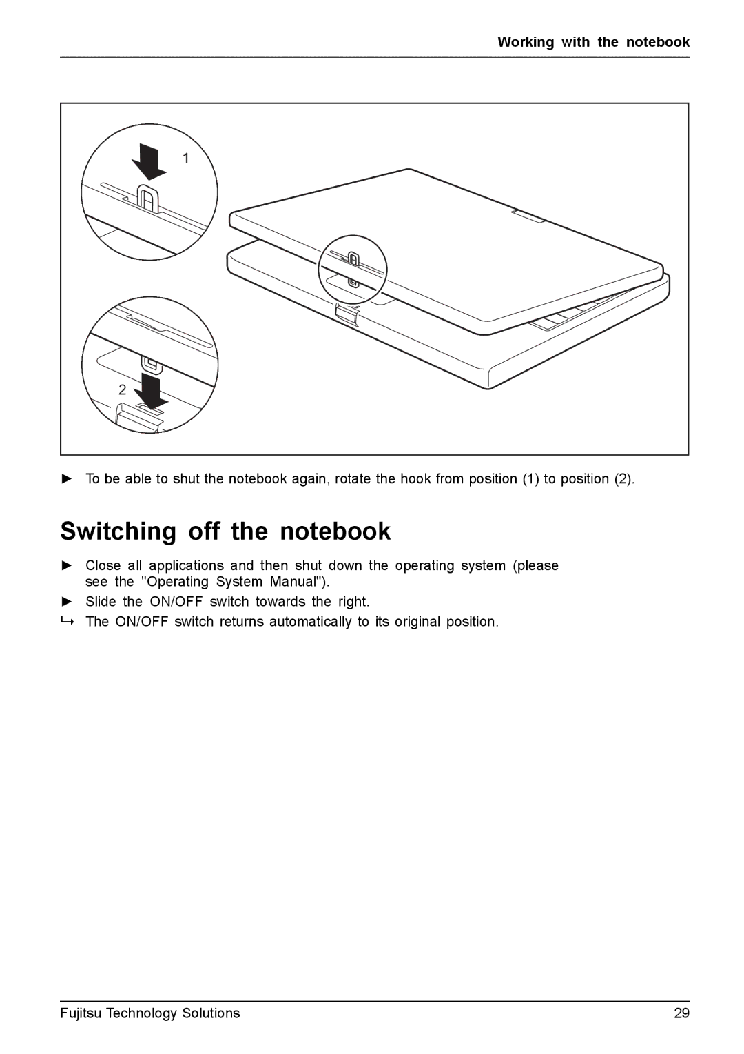 Fujitsu FPCM11981, XBUY-T731-W7-001 manual Switching off the notebook 