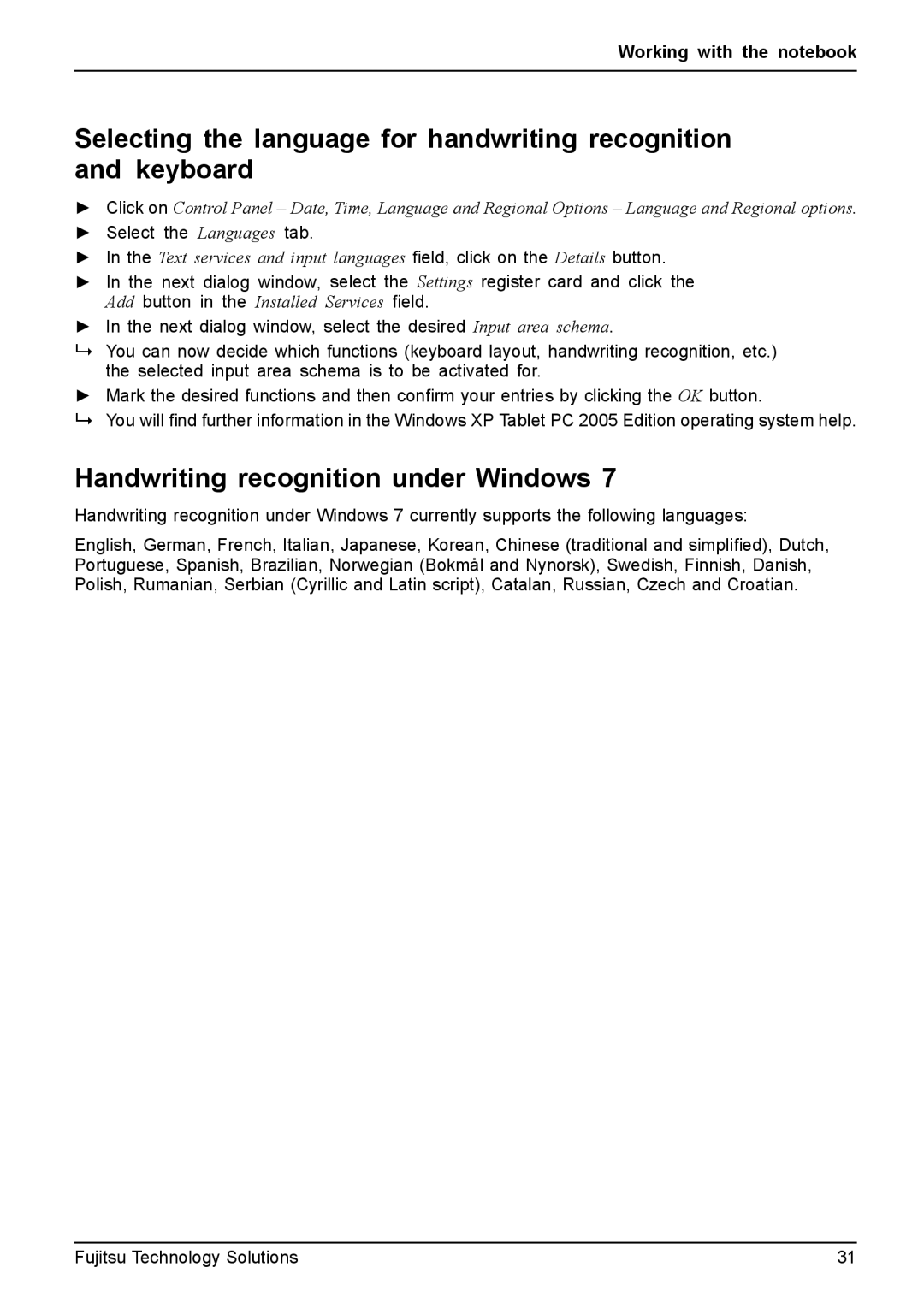 Fujitsu FPCM11981, XBUY-T731-W7-001 manual Handwriting recognition under Windows 