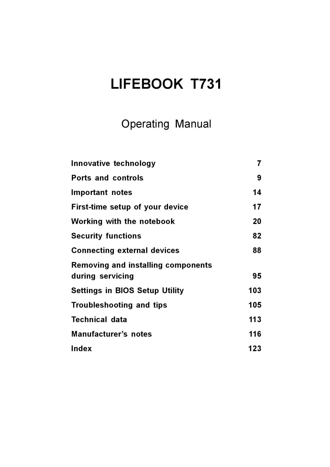 Fujitsu FPCM11981, XBUY-T731-W7-001 manual Lifebook T731 