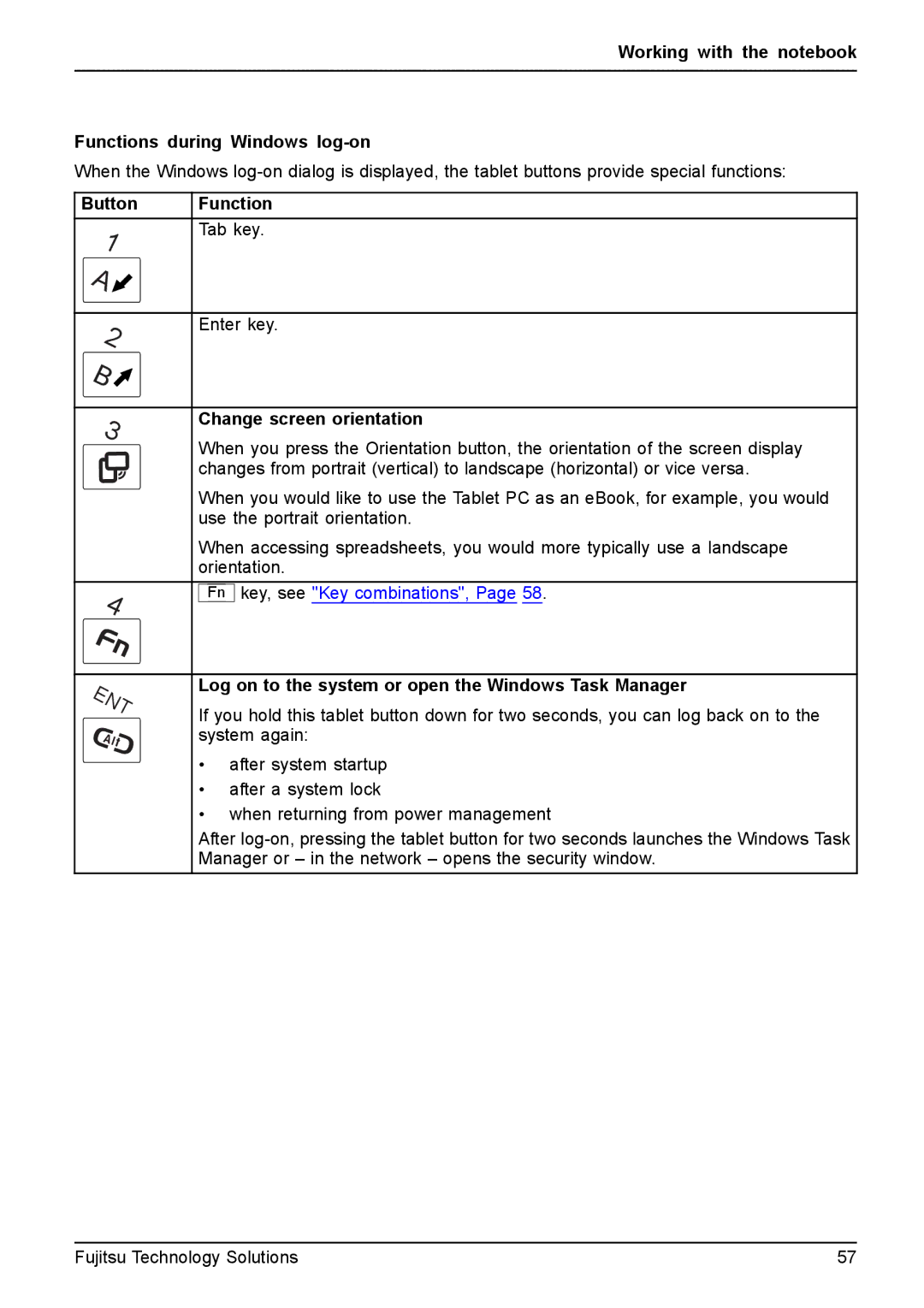 Fujitsu FPCM11981, XBUY-T731-W7-001 manual Working with the notebook Functions during Windows log-on 