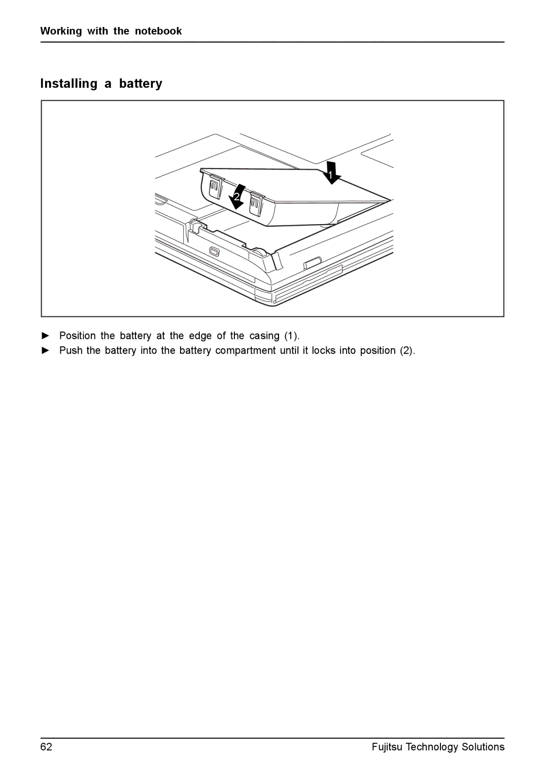 Fujitsu XBUY-T731-W7-001, FPCM11981 manual Installing a battery 