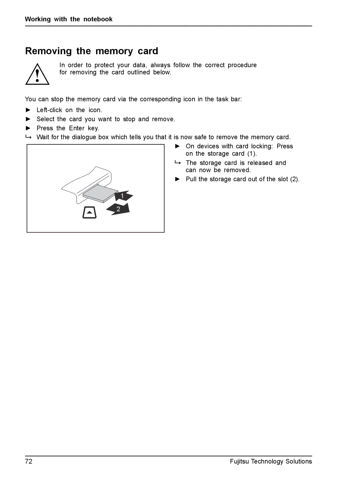 Fujitsu XBUY-T731-W7-001, FPCM11981 manual Removing the memory card 