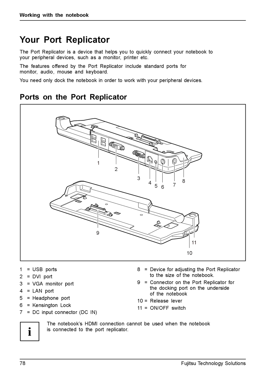 Fujitsu XBUY-T731-W7-001, FPCM11981 manual Your Port Replicator, Ports on the Port Replicator 