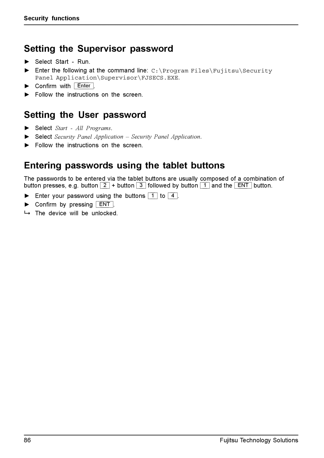 Fujitsu XBUY-T731-W7-001, FPCM11981 manual Setting the Supervisor password, Setting the User password 