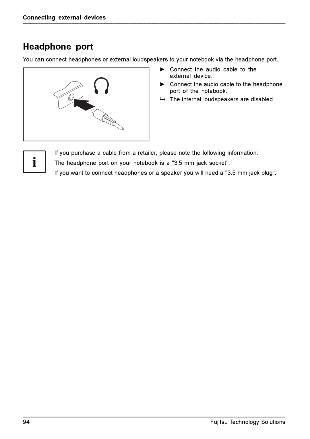 Fujitsu XBUY-T731-W7-001, FPCM11981 manual Headphone port 