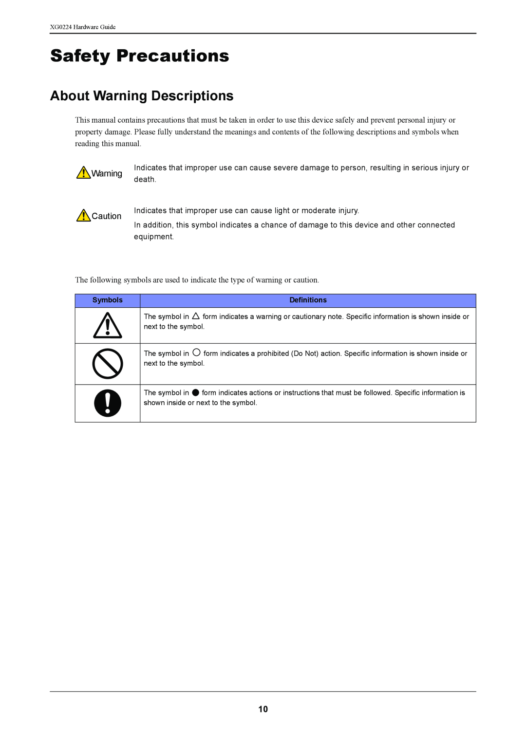 Fujitsu XG0224 manual Safety Precautions, About Warning Descriptions 