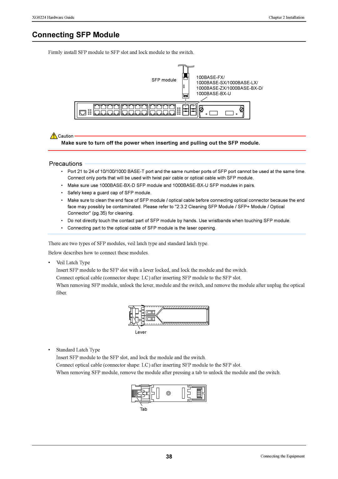 Fujitsu XG0224 manual Connecting SFP Module 