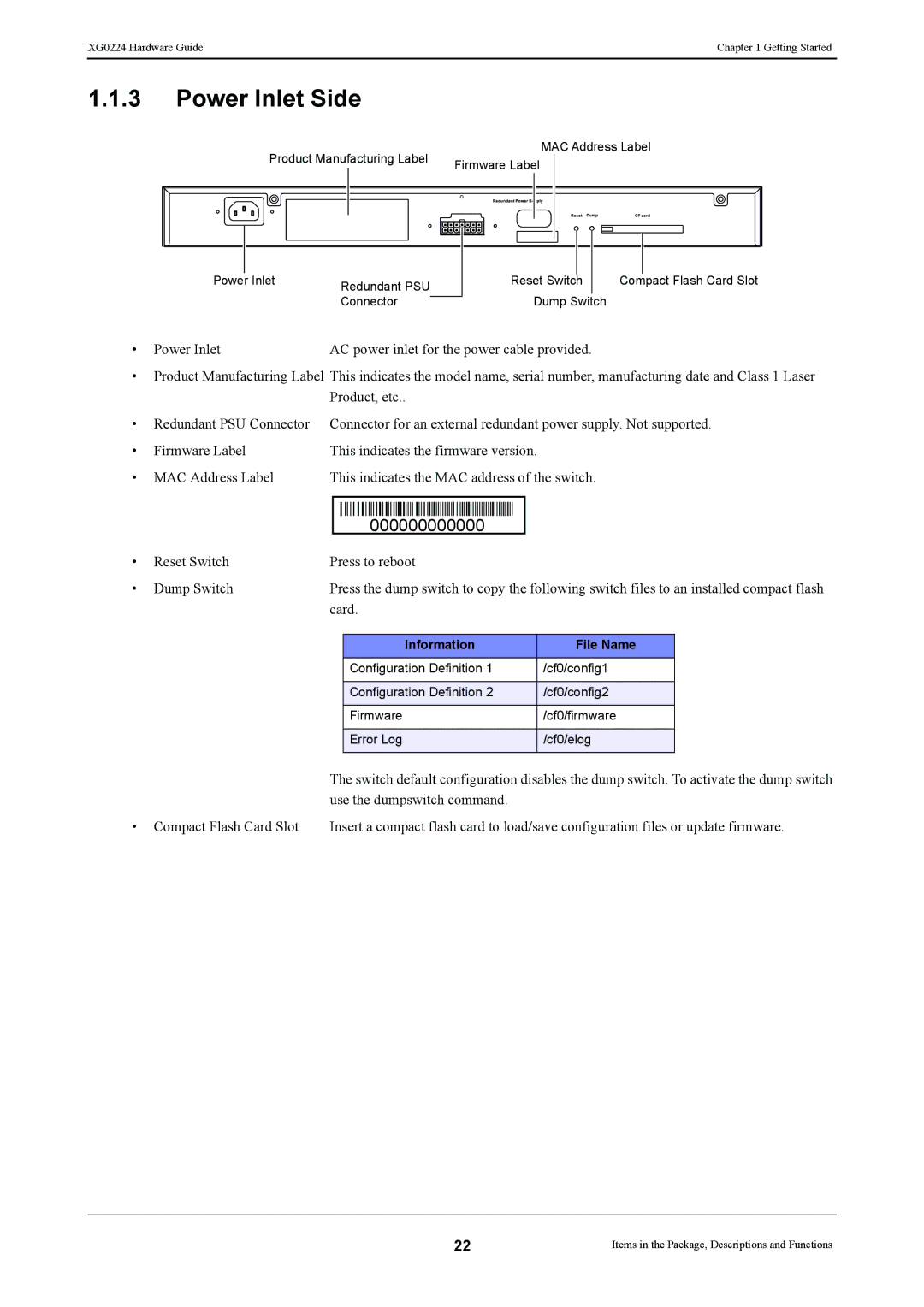 Fujitsu XG0224 manual Power Inlet Side, Information File Name 